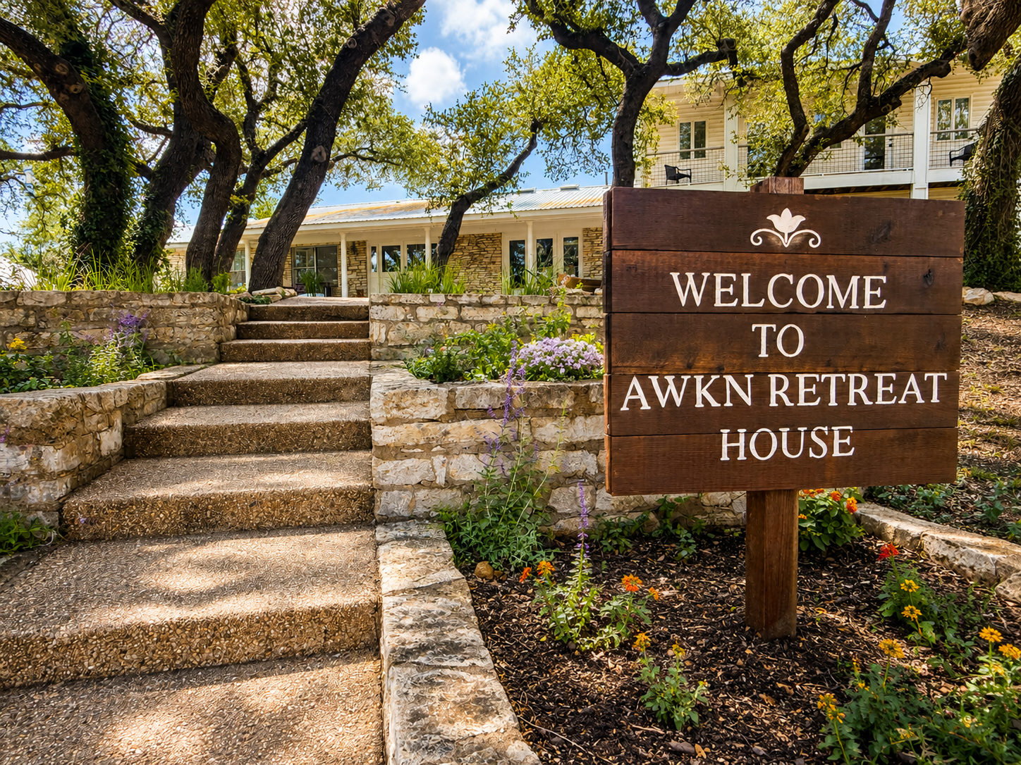 Welcome sign at the Retreat House