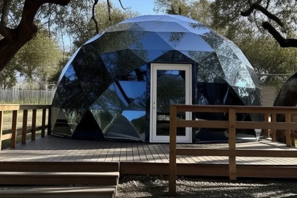 The dome on its deck beneath the live oaks