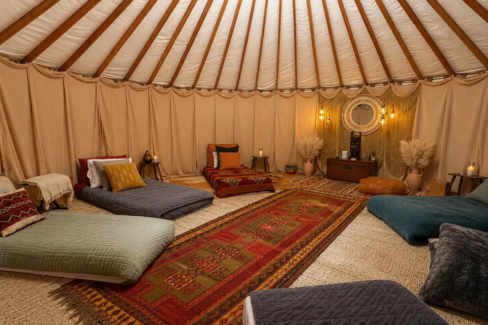 Interior of the second yurt at AWKN Ranch